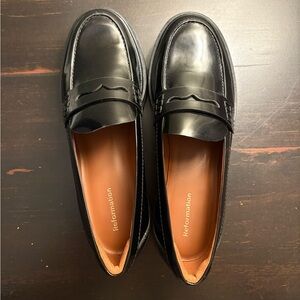 Reformation Sleek Black Leather Agathea Loafers